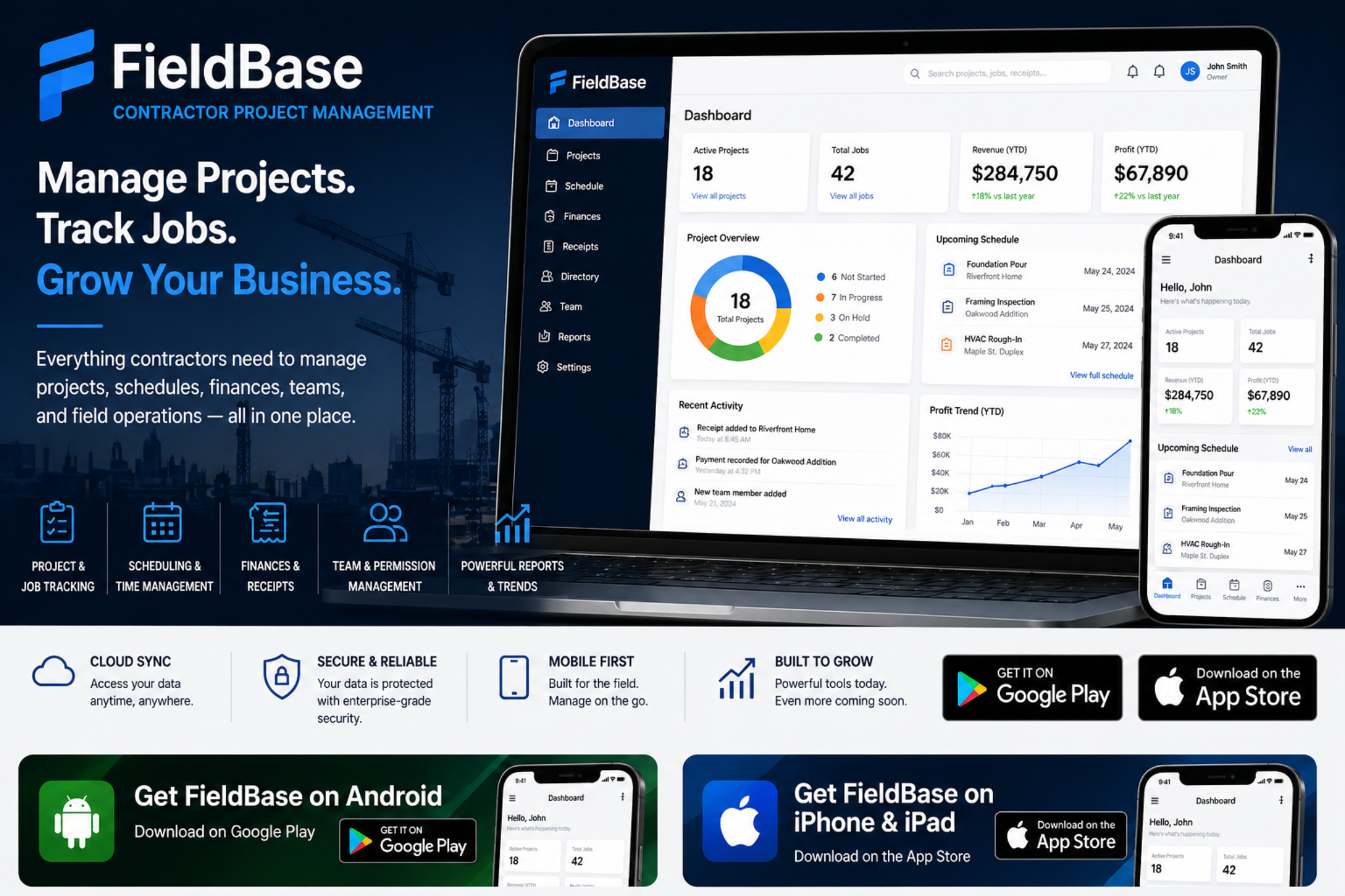 FieldBase contractor dashboard feature preview